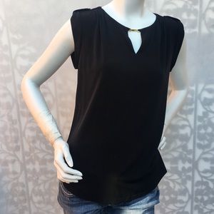 Calvin Klein black short sleeve blouse w/gold